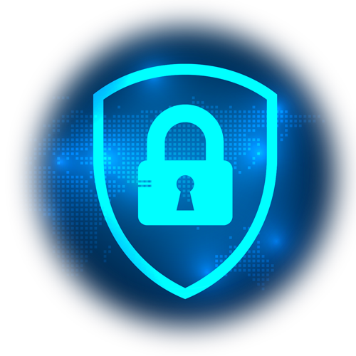 En glødende blå hengelås inne i et skjoldikon er sentrert på en mørkeblå bakgrunn med svake konturer av et verdenskart, som symboliserer global cybersikkerhet og databeskyttelse, mens den subtilt antyder de avanserte tiltakene i CIM 23.02.