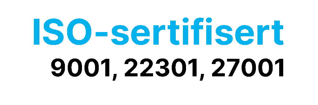 Bildet viser ordene "ISO-sertifisert" i lys blå tekst mot en hvit bakgrunn, og fremhever integreringen av CIM for brannsystemer.